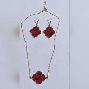 Scarlet Sparkle Red & Gold Necklace & Earrings Combo